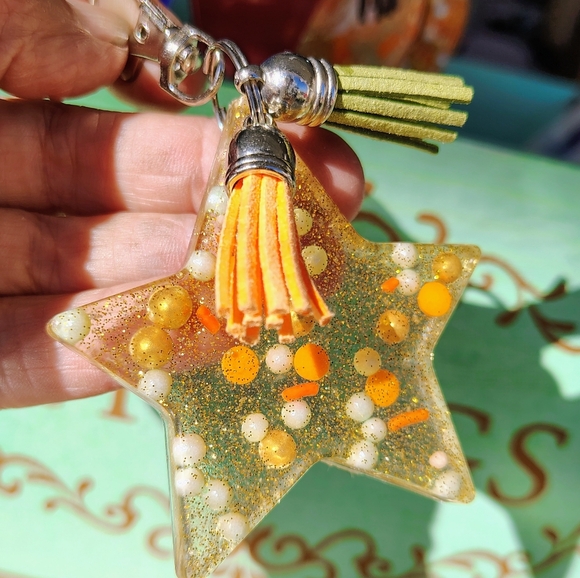 Fall Star Keychain / Ok Purse Charm with Fall Beads n Tassells - Picture 1 of 4